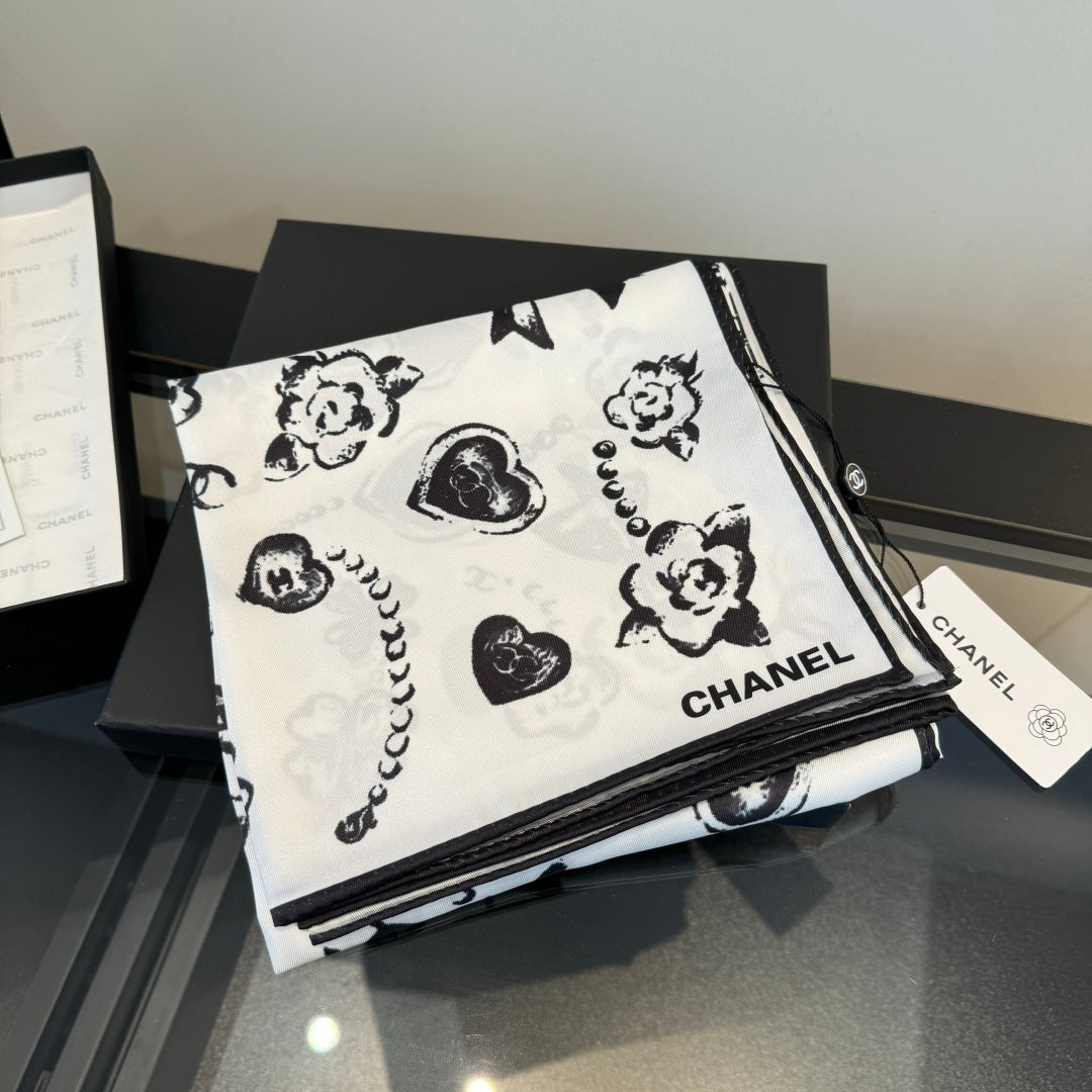 black and white heart Silk Scarf for women - alternate angle view 3