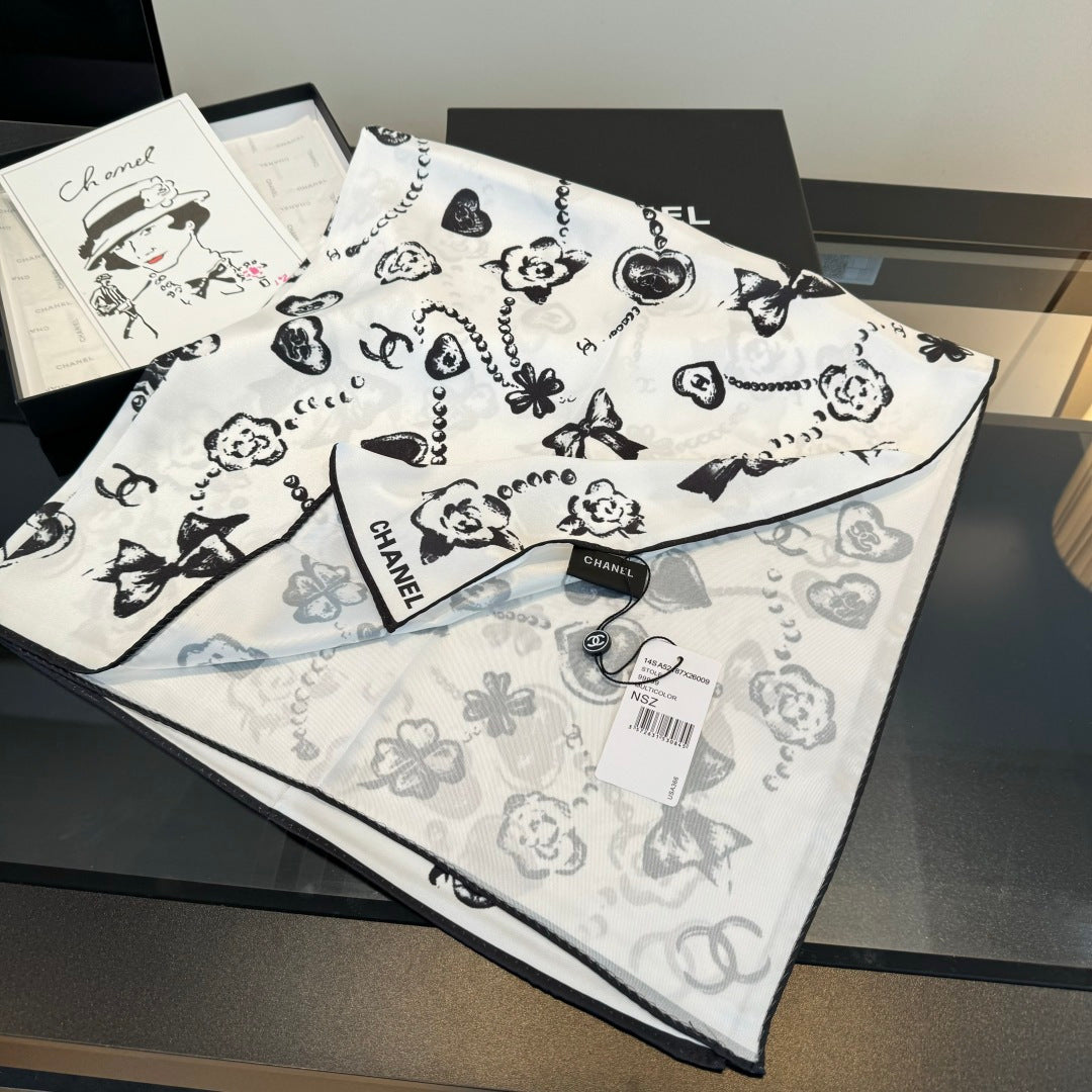 black and white heart Silk Scarf for women - alternate angle view 8