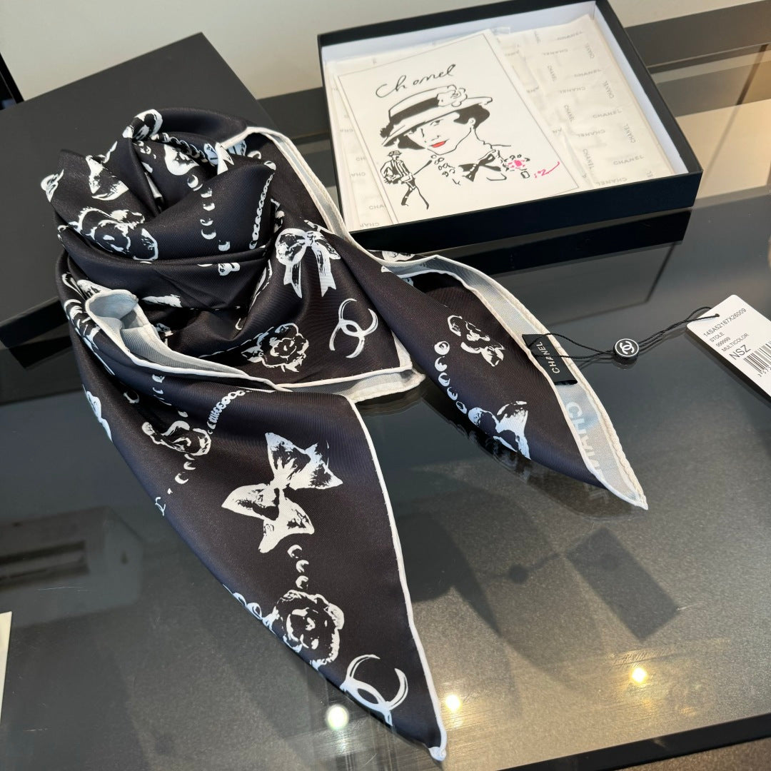 black and white heart Silk Scarf for women - alternate angle view 4