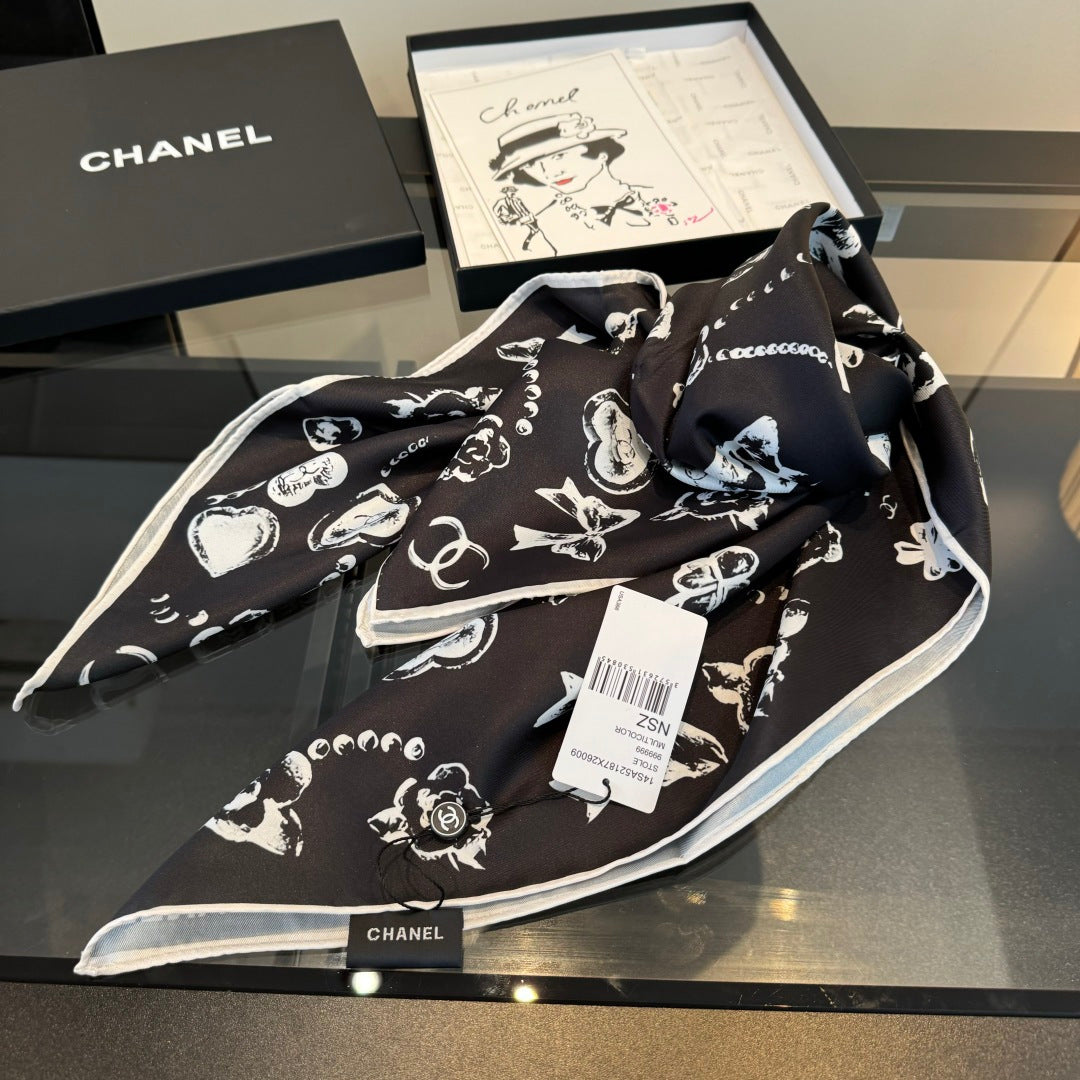 black and white heart Silk Scarf for women - alternate angle view 5