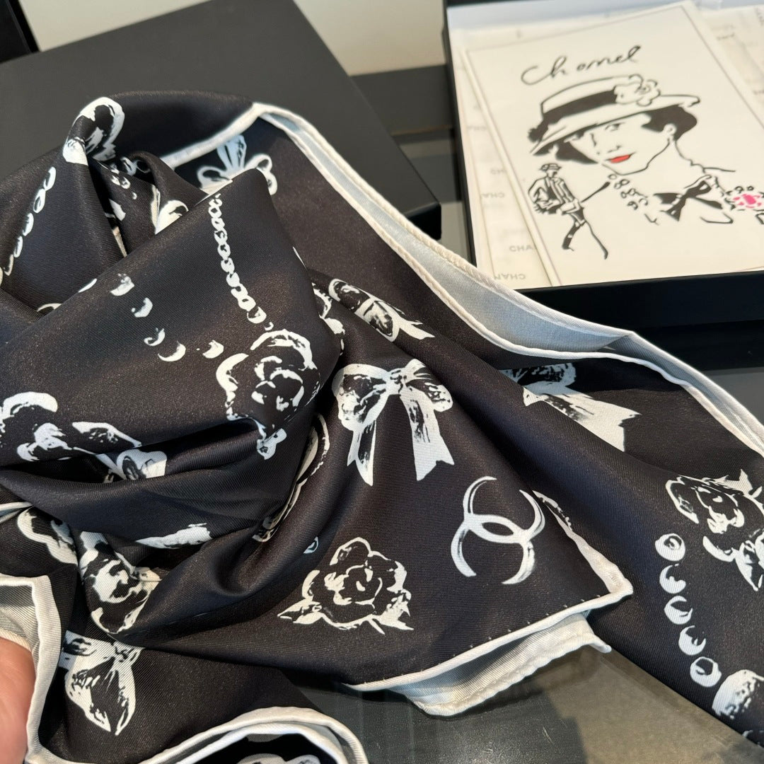 black and white heart Silk Scarf for women - alternate angle view 6