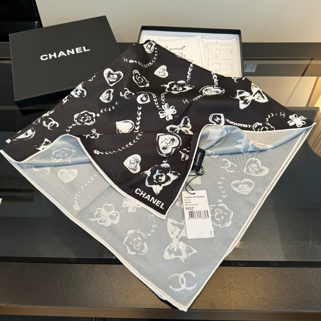 black and white heart Silk Scarf for women - alternate angle view 8
