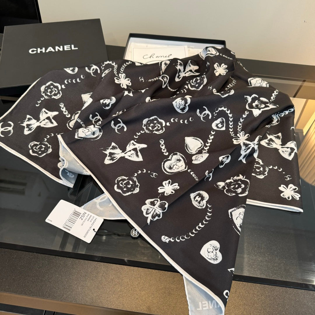 black and white heart Silk Scarf for women - alternate angle view 7