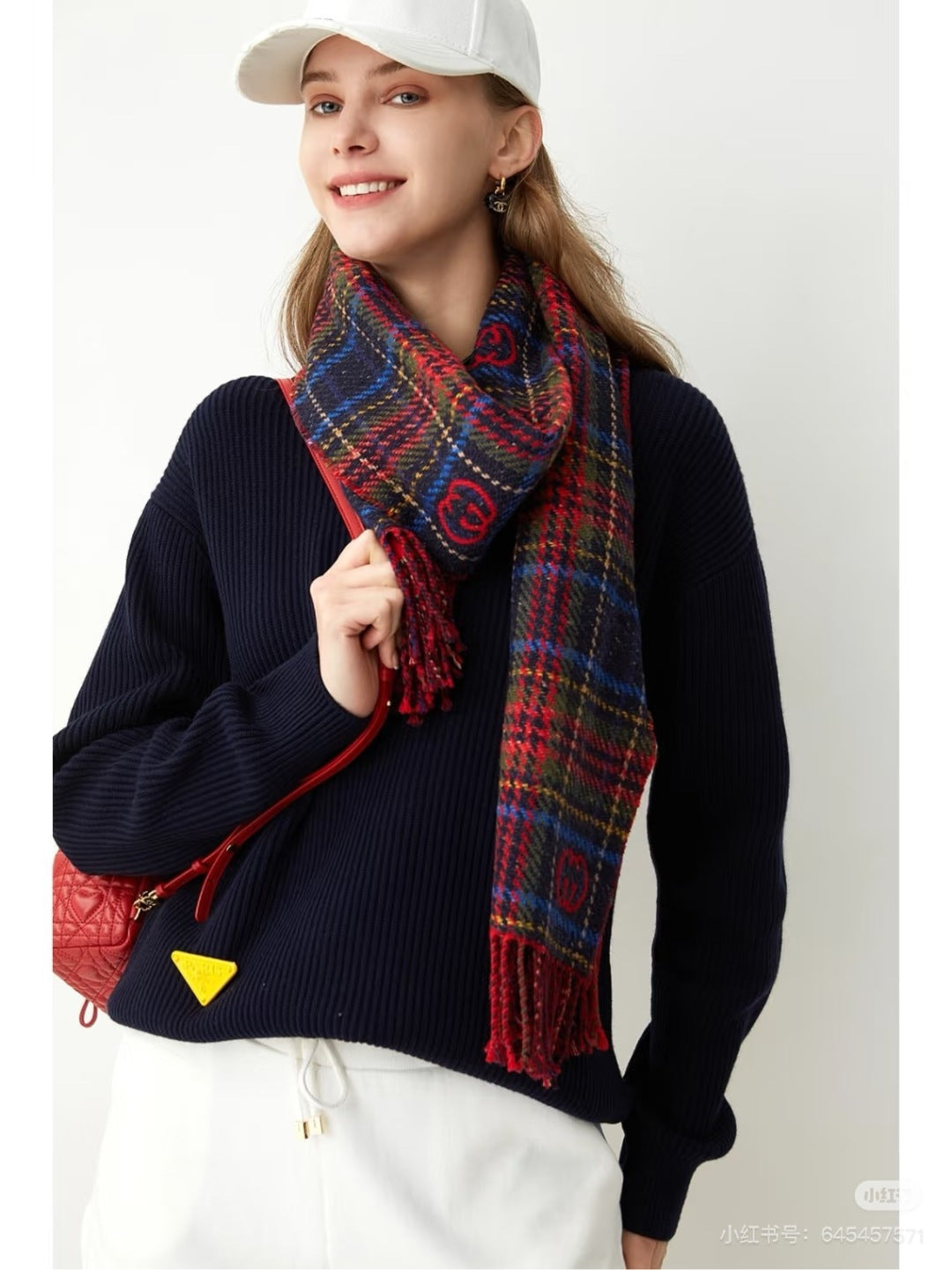 red wool floral Scarf for women - product detail view