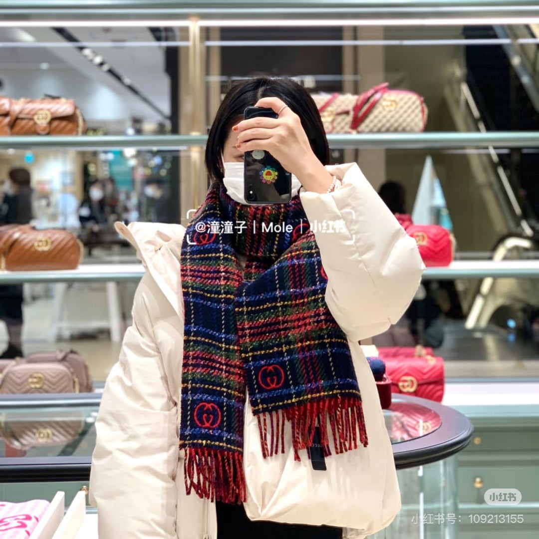 red wool floral Scarf for women - alternate angle view 2
