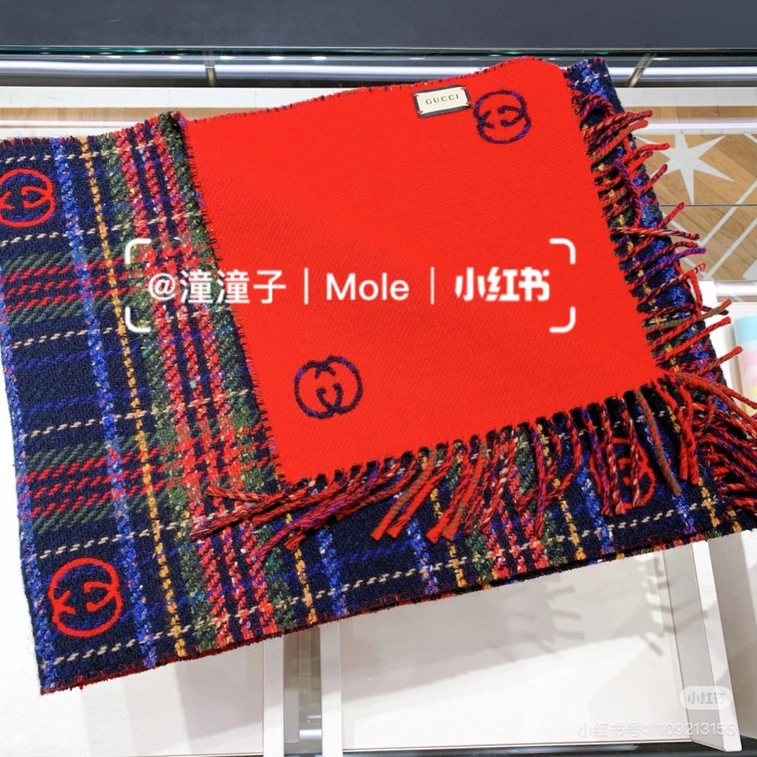 red wool floral Scarf for women - alternate angle view 3
