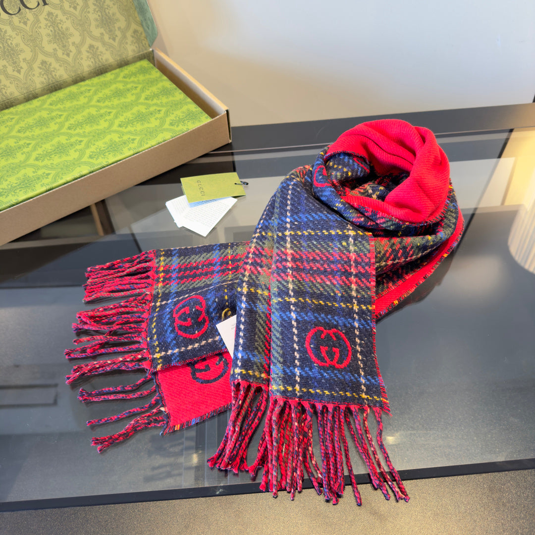red wool floral Scarf for women - alternate angle view 9