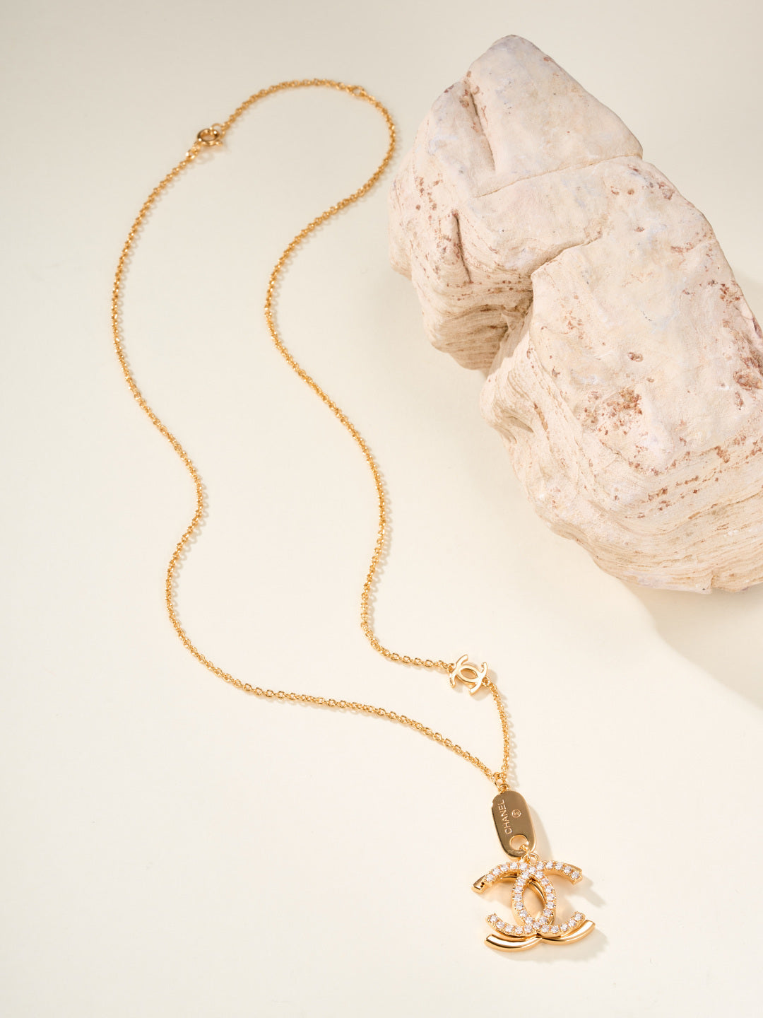 gold crystal double c Necklace for women - alternate angle view 5