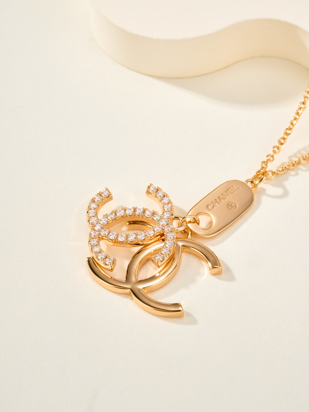 gold crystal double c Necklace for women - alternate angle view 7