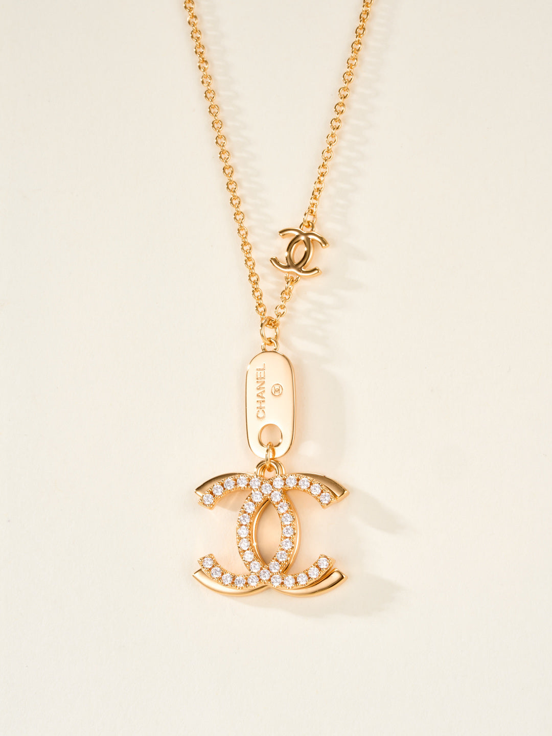 gold crystal double c Necklace for women - alternate angle view 2