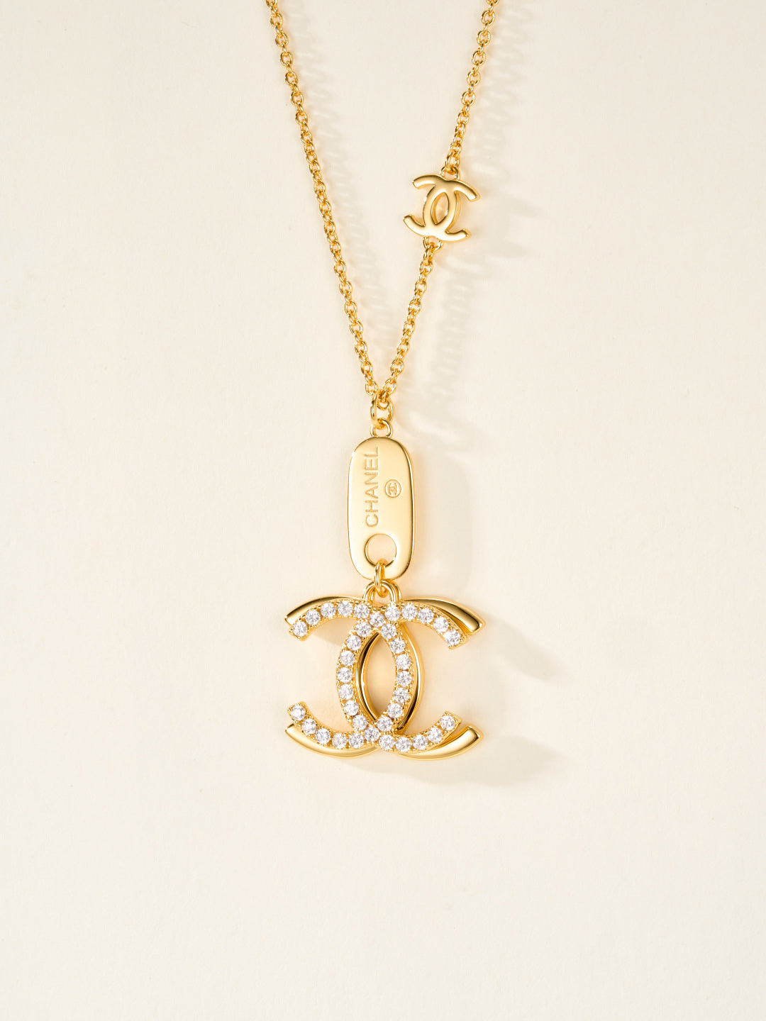 gold crystal double c Necklace for women - alternate angle view 3