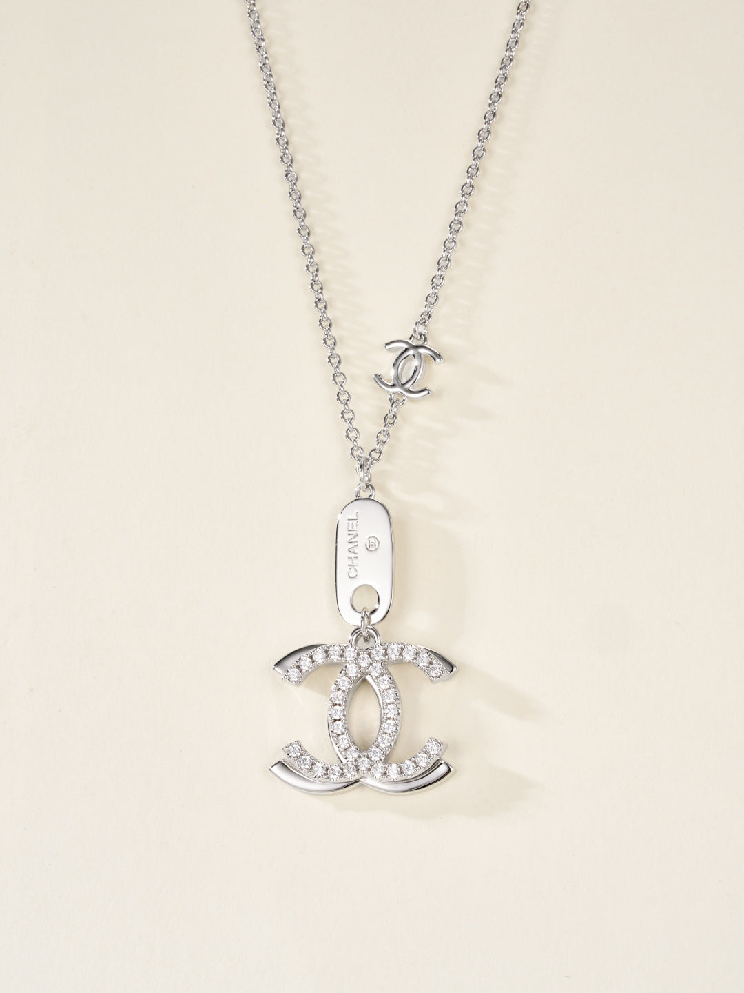 gold crystal double c Necklace for women - alternate angle view 4