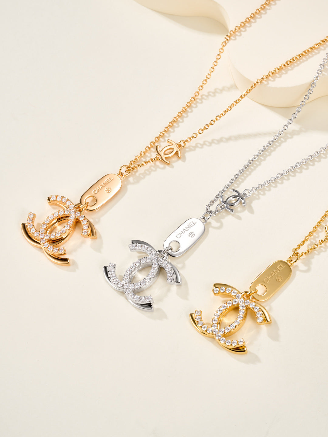 gold crystal double c Necklace for women - product detail view