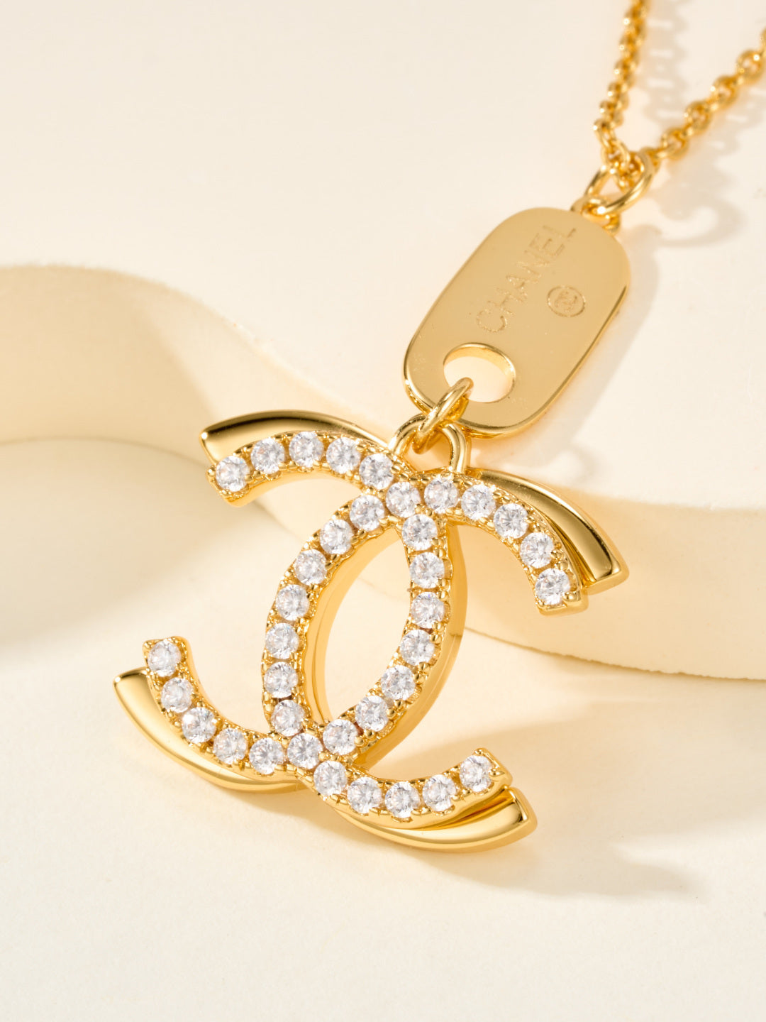 gold crystal double c Necklace for women - alternate angle view 9