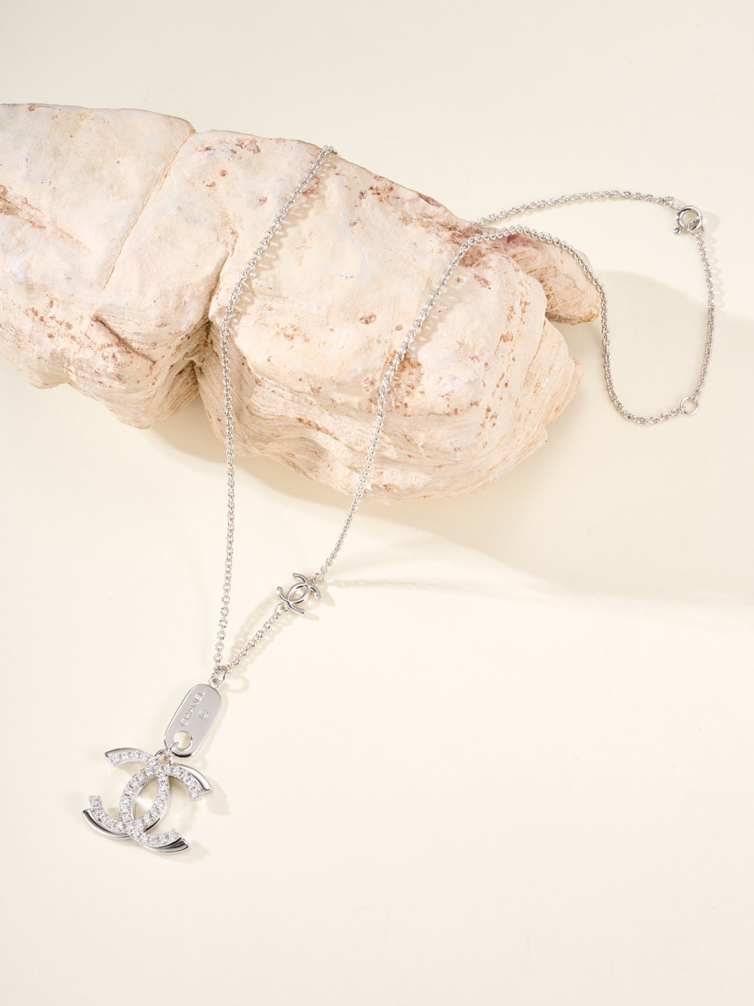 gold crystal double c Necklace for women - alternate angle view 6