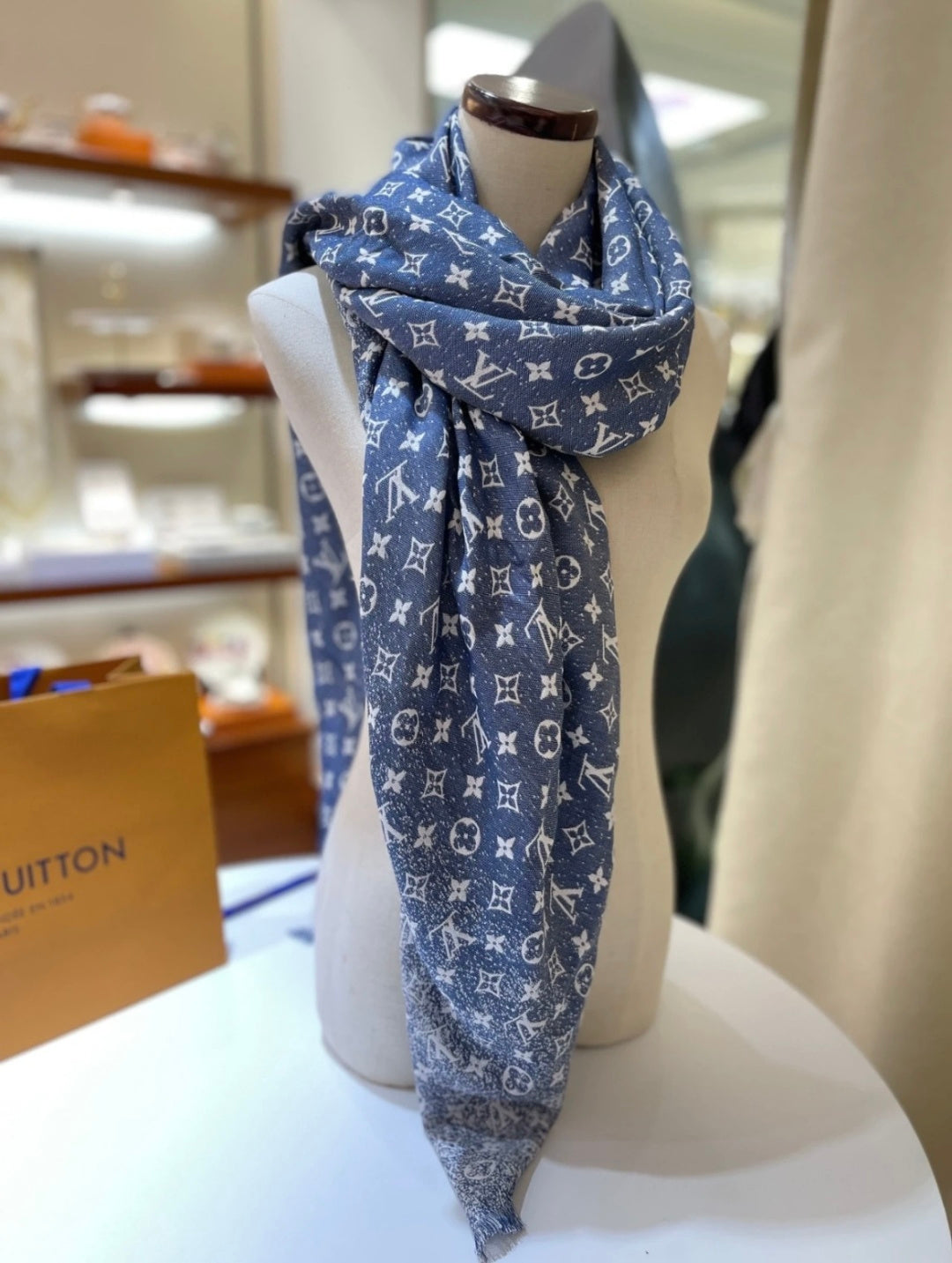 beige wool floral Shawl for women - alternate angle view 2