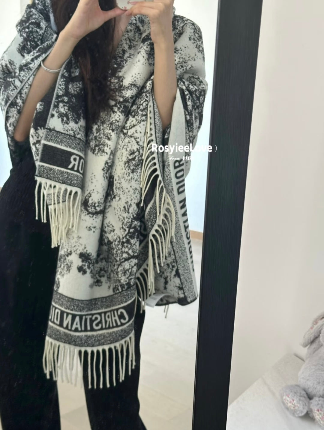 beige velvet floral Shawl for women - alternate angle view 2