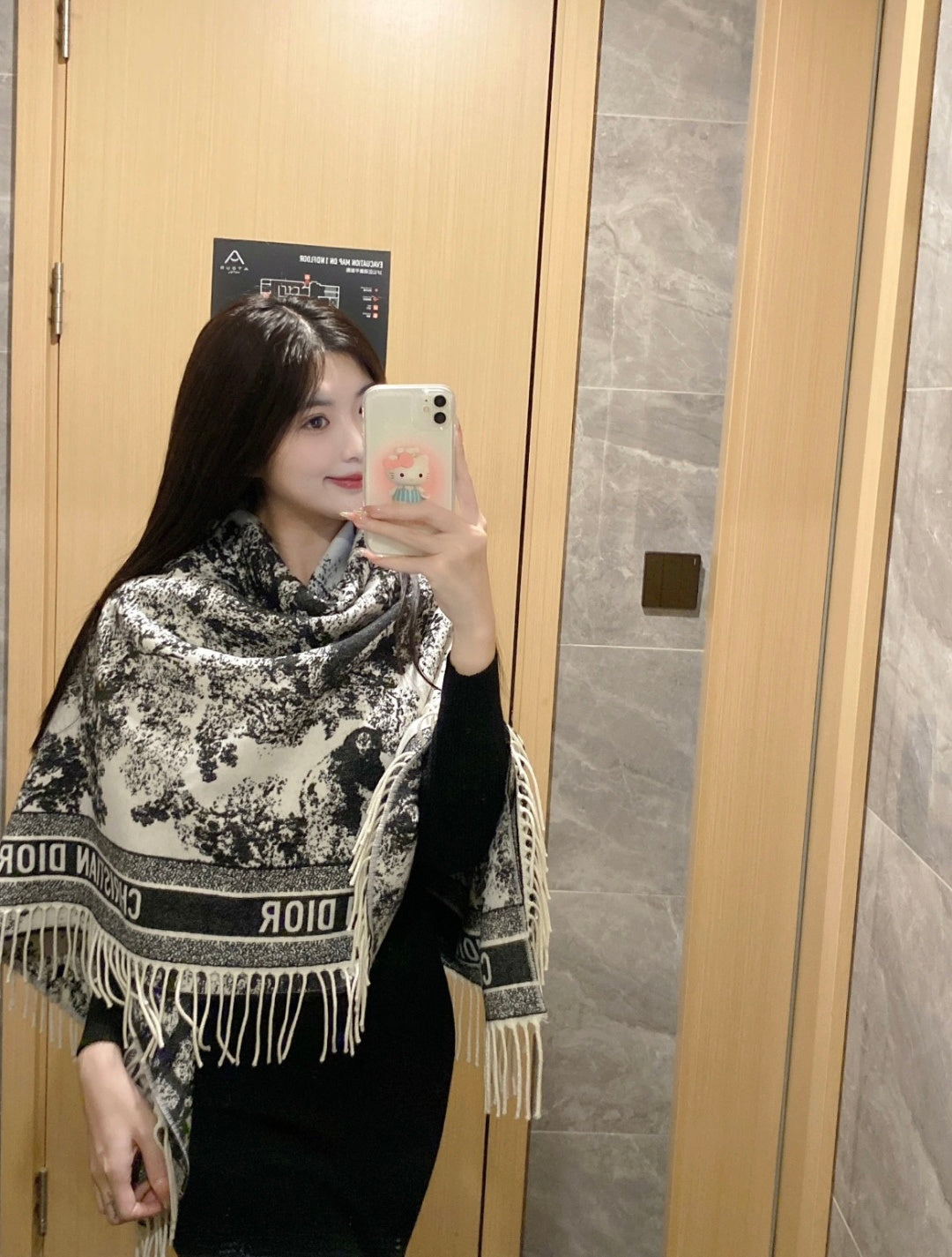 beige velvet floral Shawl for women - product detail view