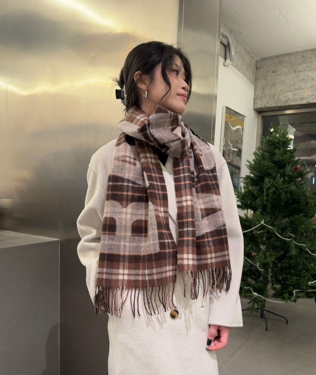 white velvet letter Shawl for women - product detail view