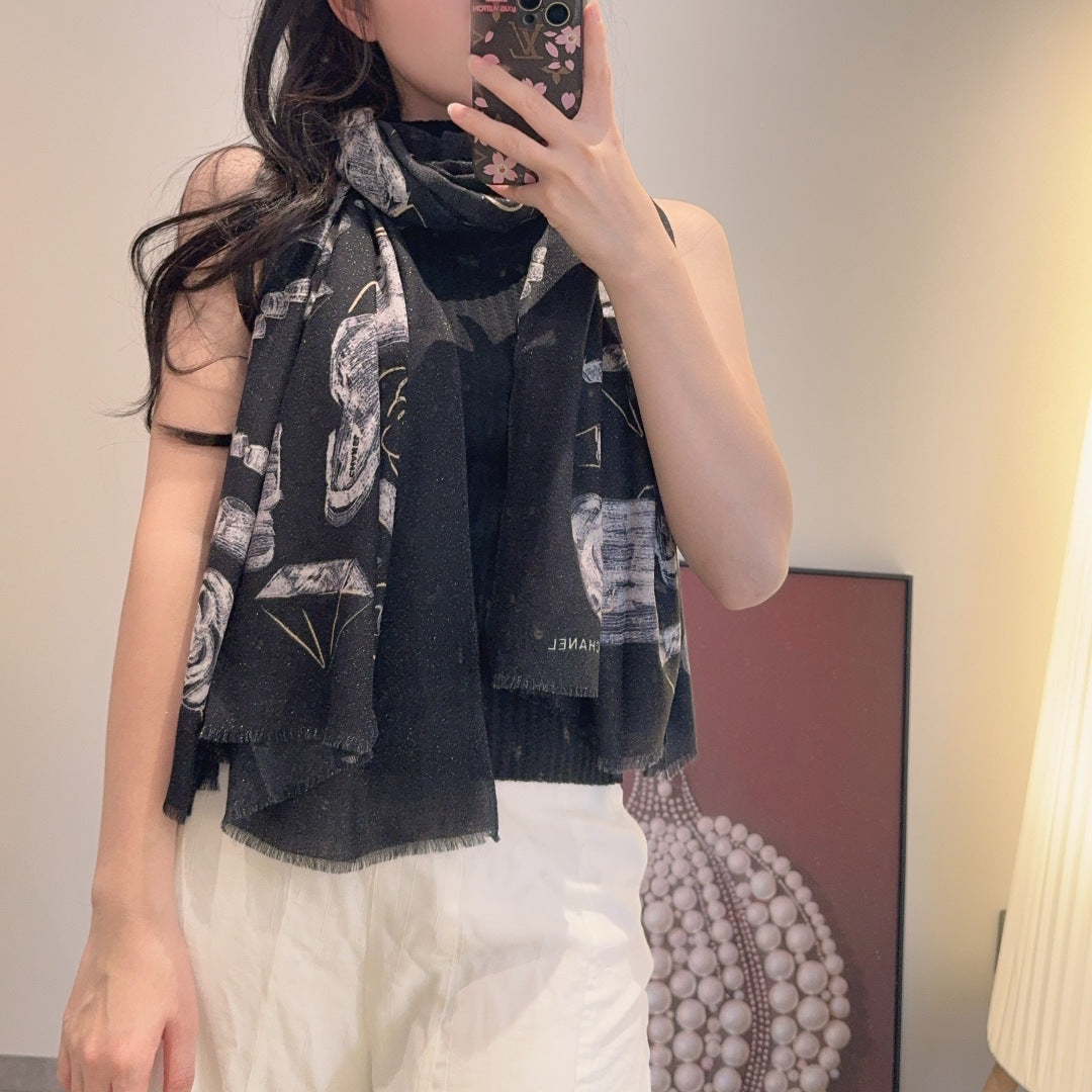 silver velvet Scarf for women - alternate angle view 2