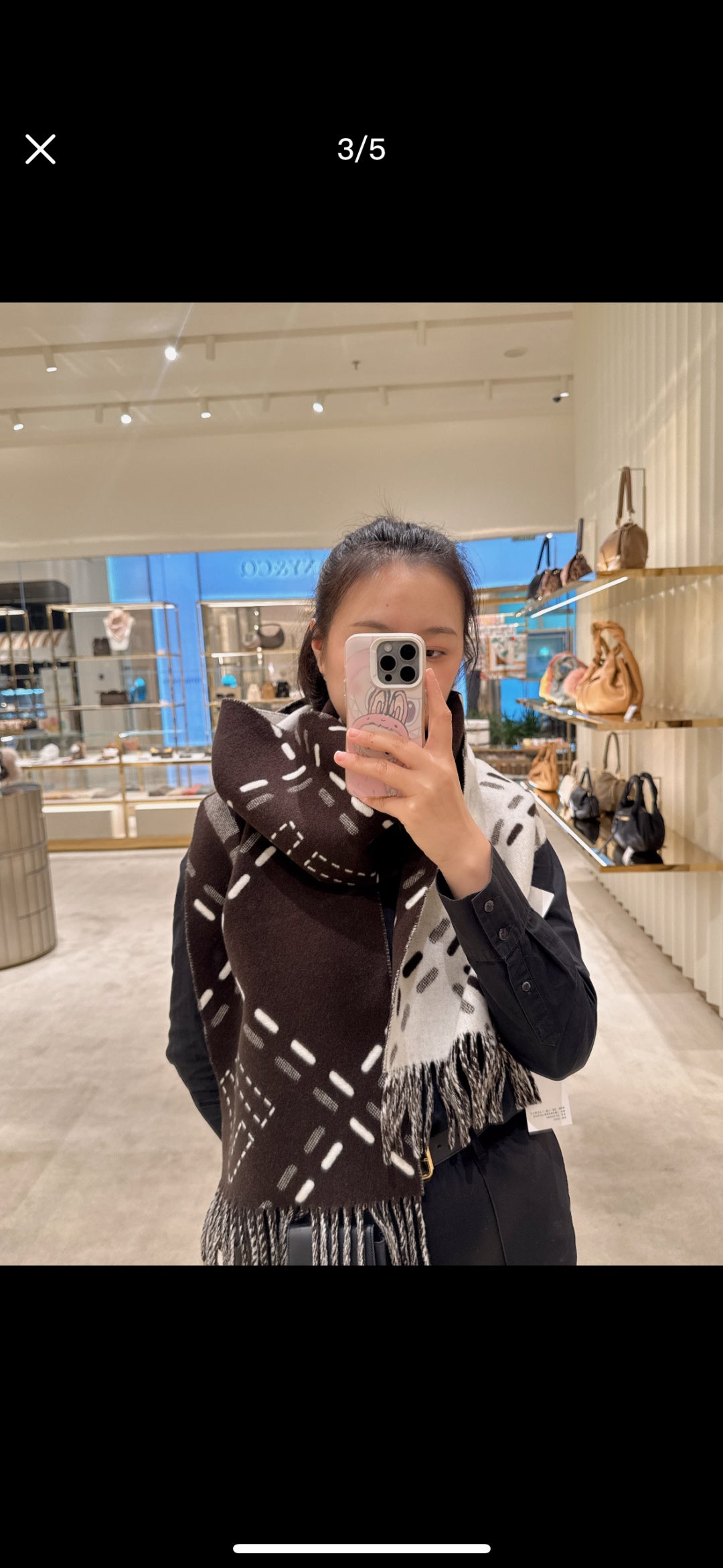 brown wool floral Scarf for women - alternate angle view 2
