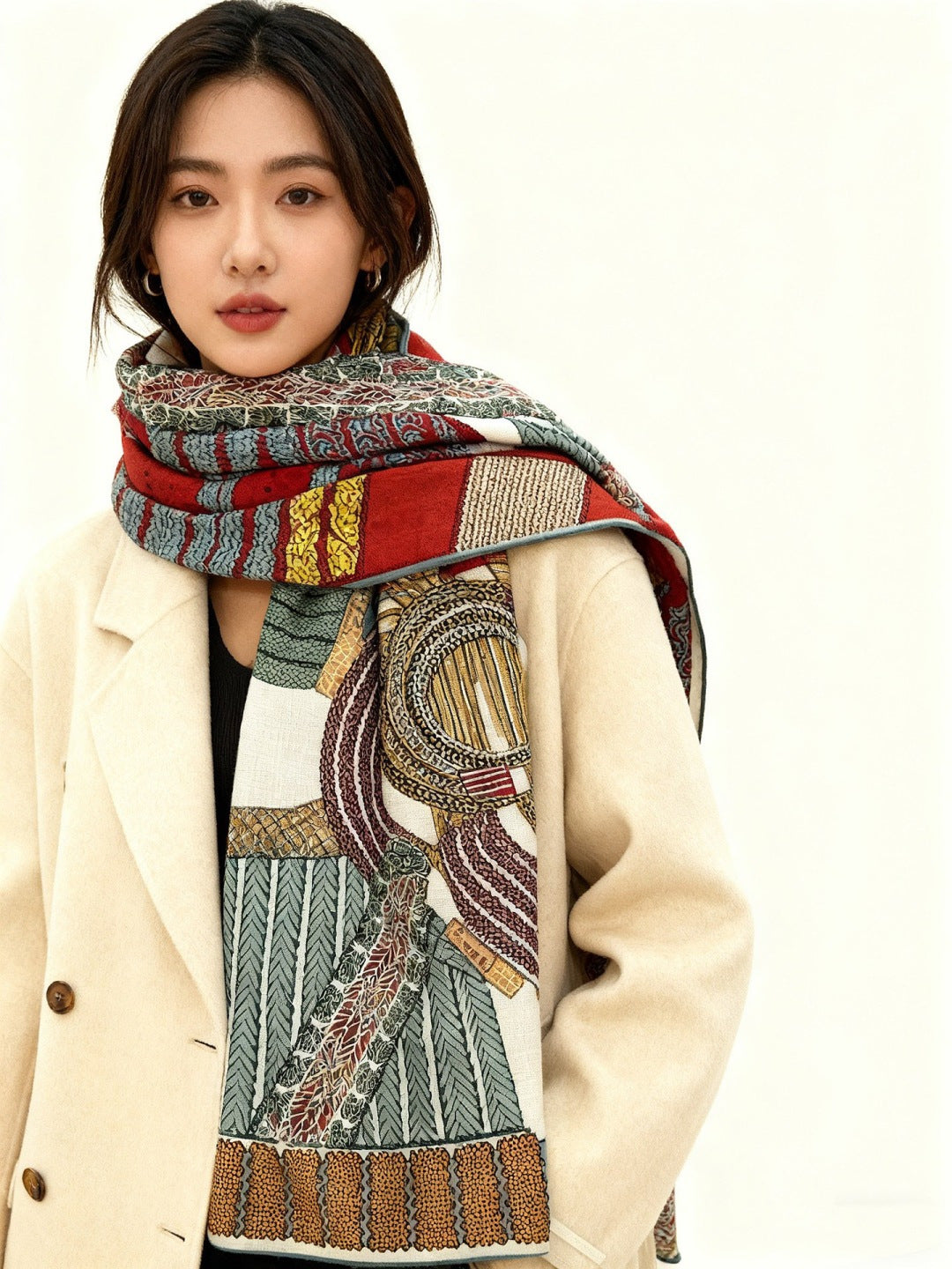 beige minimalist Silk Scarf for women - alternate angle view 2