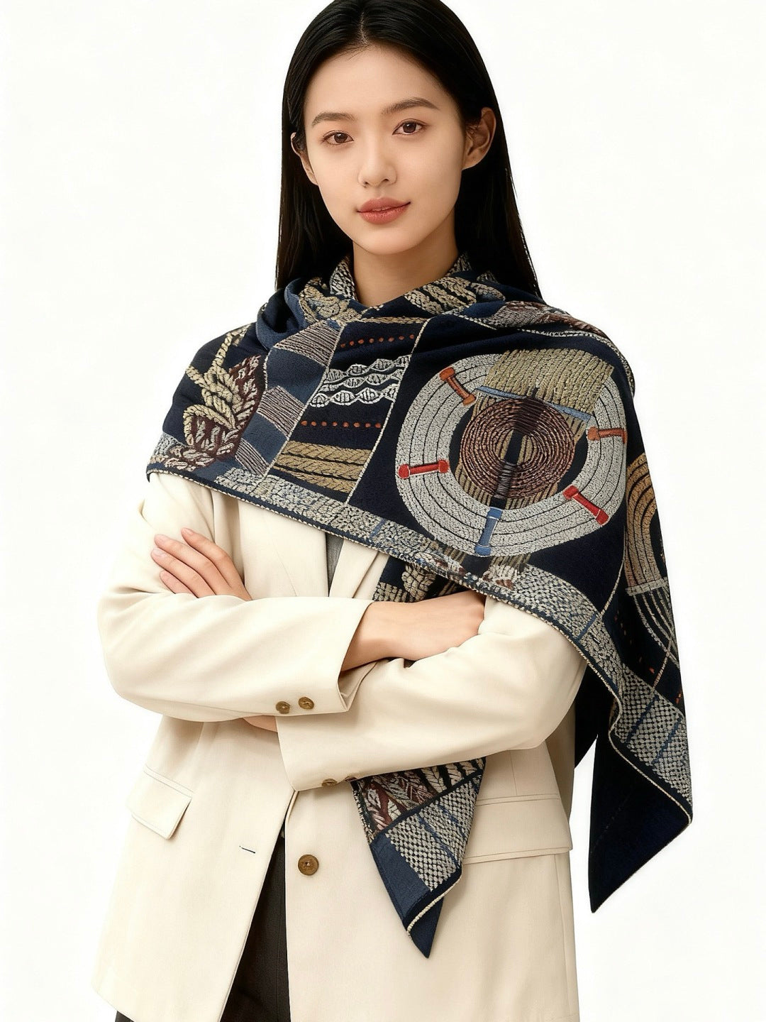 beige minimalist Silk Scarf for women - product detail view
