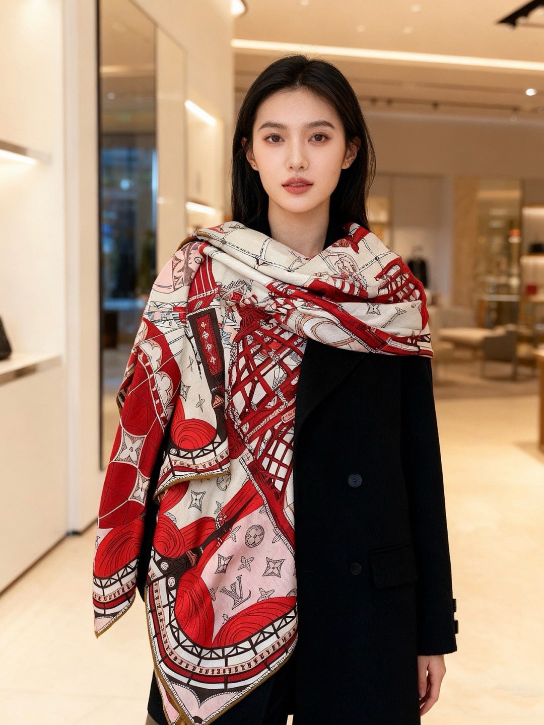 beige velvet floral Shawl for women - alternate angle view 2