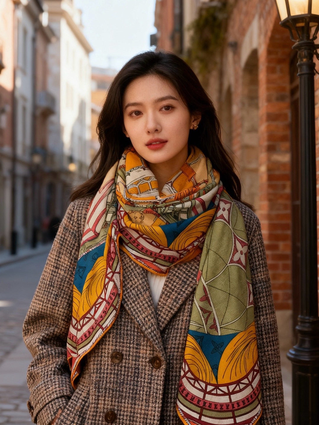beige velvet floral Shawl for women - alternate angle view 2