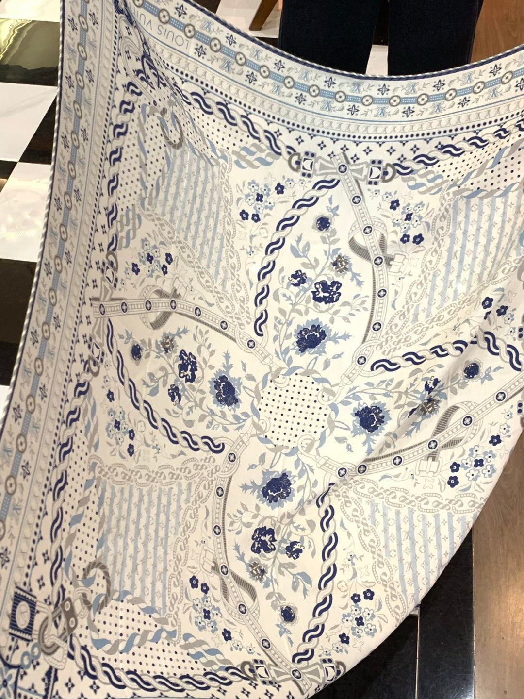 beige velvet floral Shawl for women - alternate angle view 7