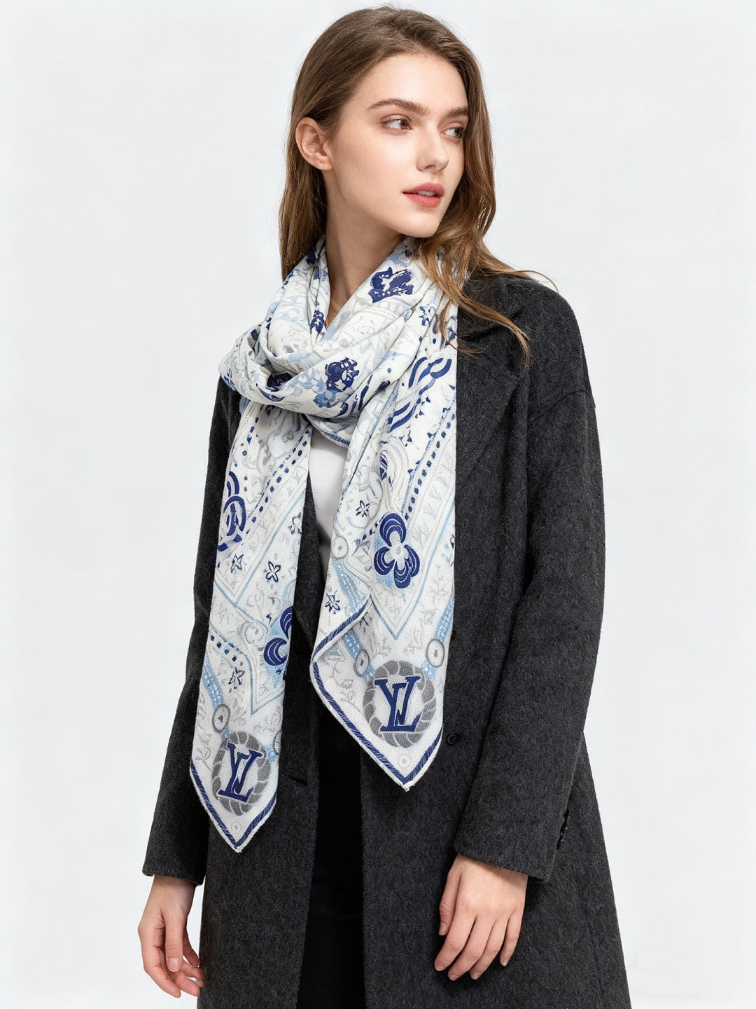 beige velvet floral Shawl for women - product detail view