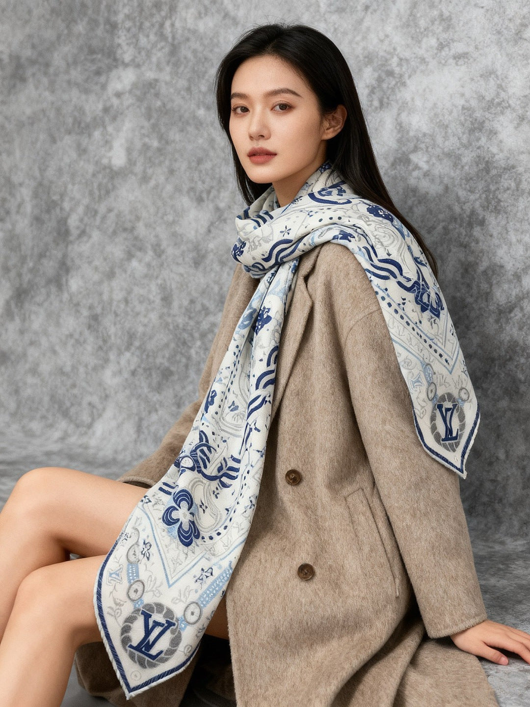beige velvet floral Shawl for women - alternate angle view 2