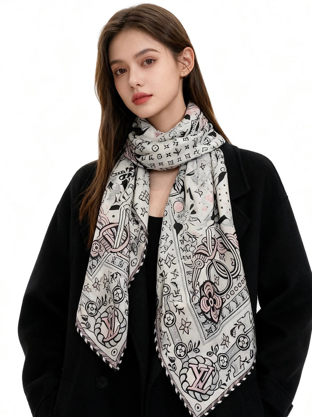 beige velvet floral Shawl for women - alternate angle view 2