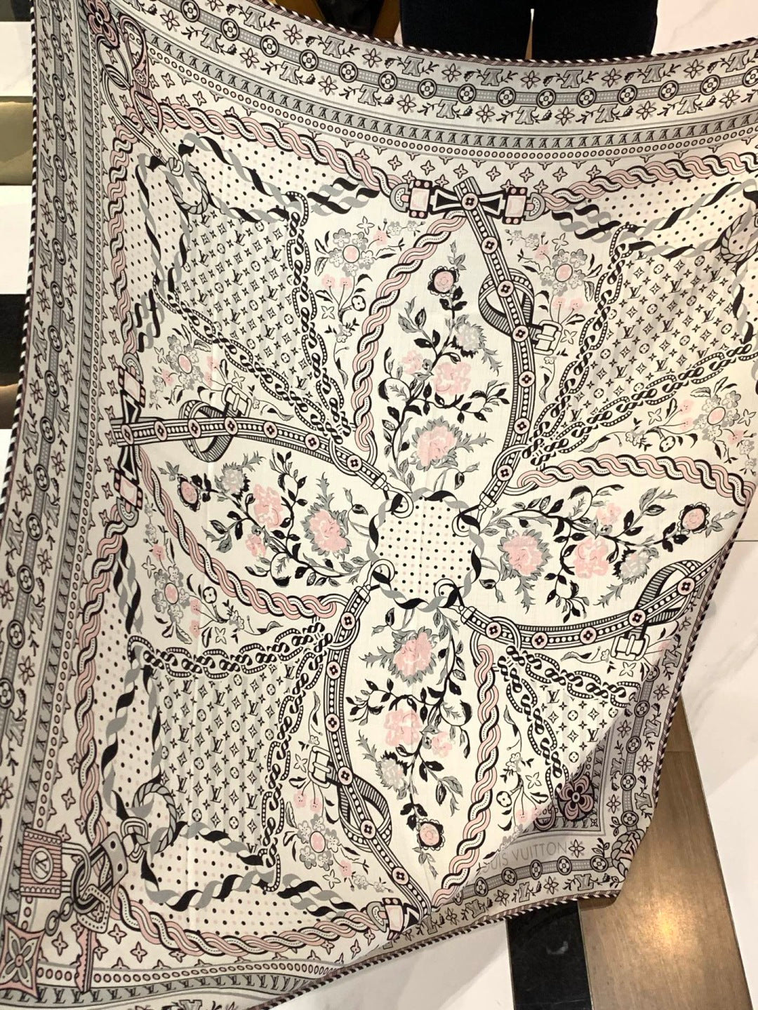 beige velvet floral Shawl for women - alternate angle view 7