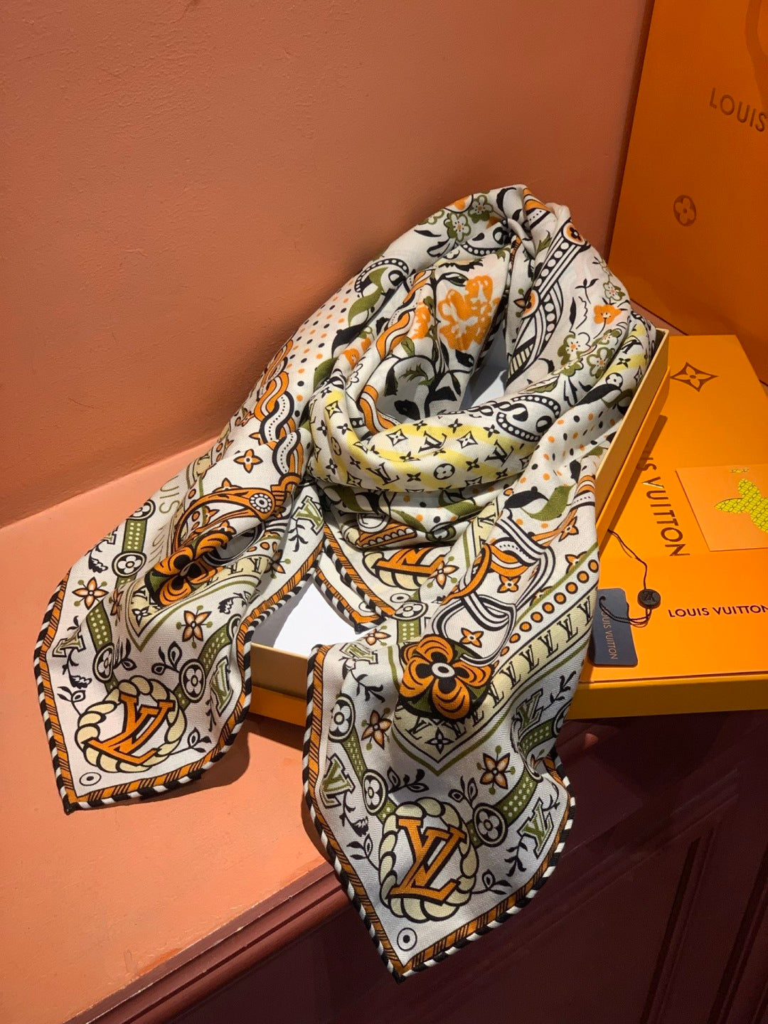 beige velvet floral Shawl for women - alternate angle view 4