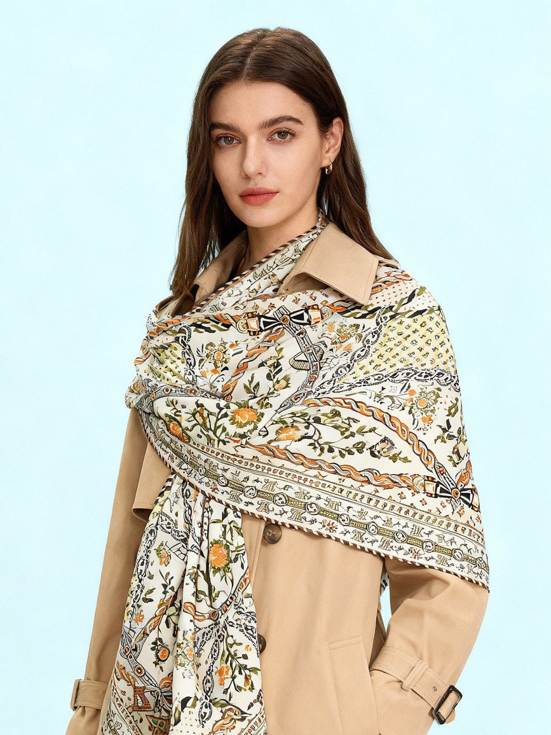 beige velvet floral Shawl for women - product detail view