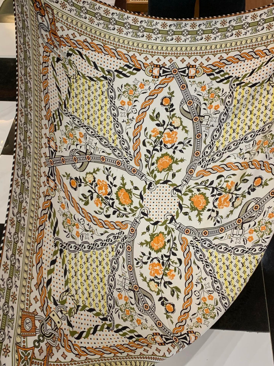 beige velvet floral Shawl for women - alternate angle view 7