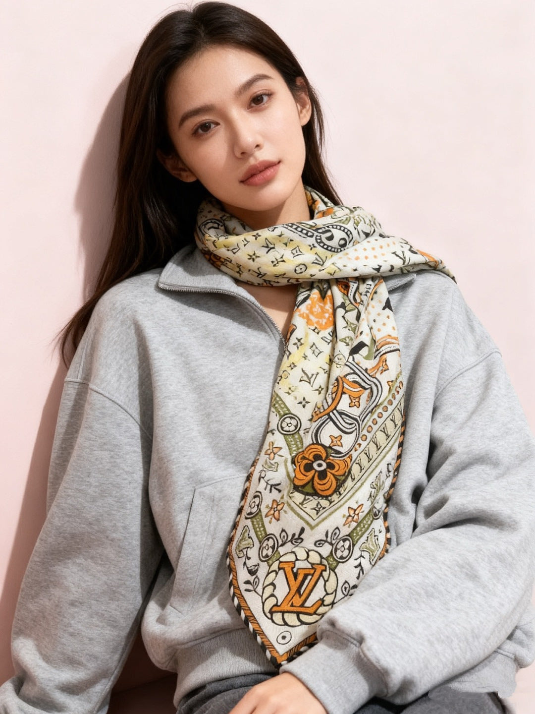 beige velvet floral Shawl for women - alternate angle view 2