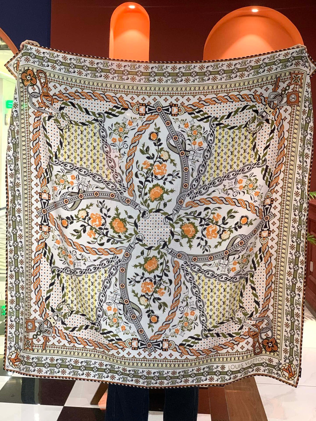 beige velvet floral Shawl for women - alternate angle view 8