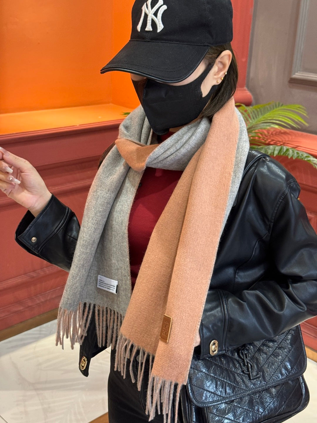 contrast color edgy Scarf for unisex couple - alternate angle view 3
