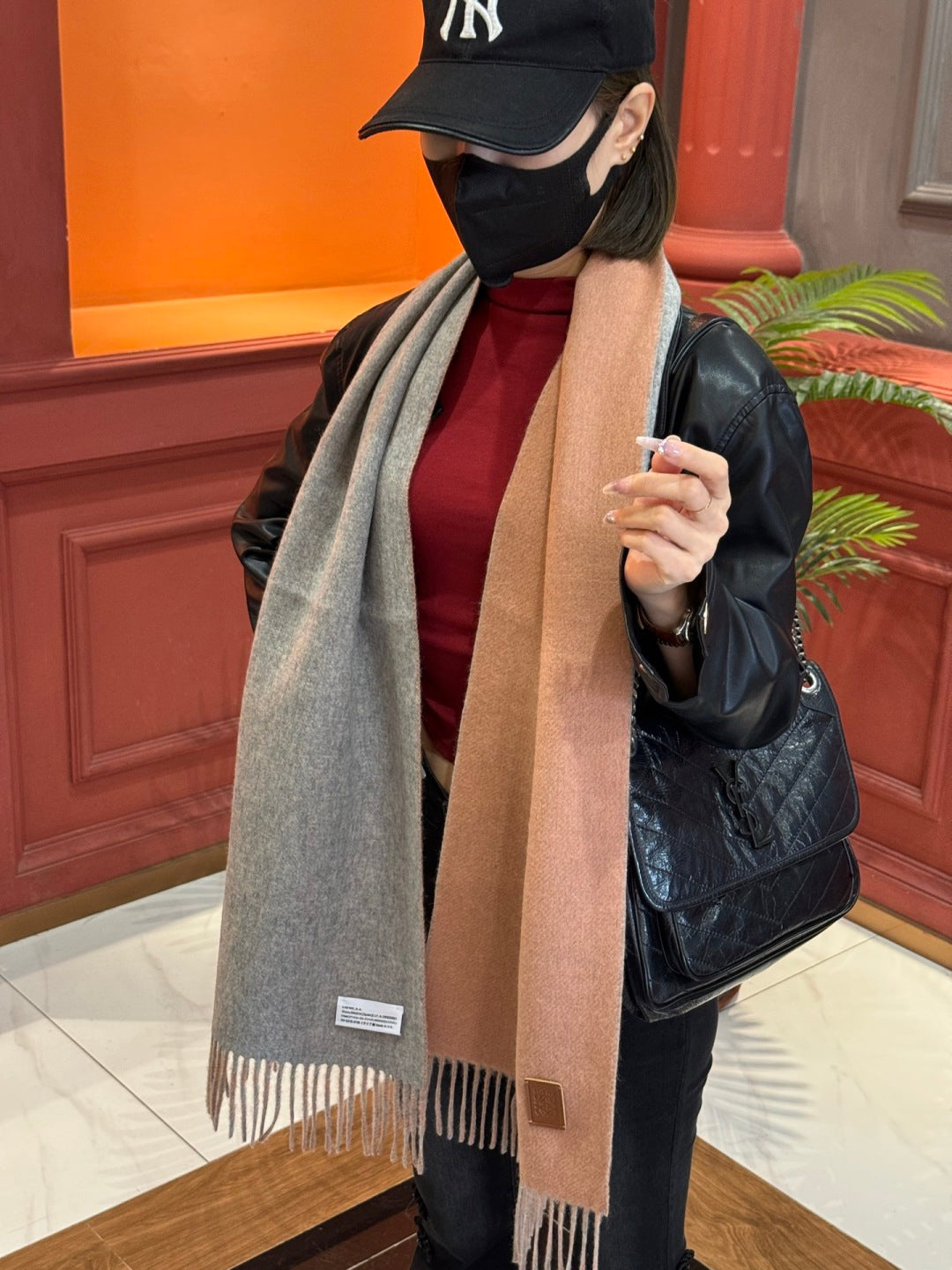 contrast color edgy Scarf for unisex couple - alternate angle view 2