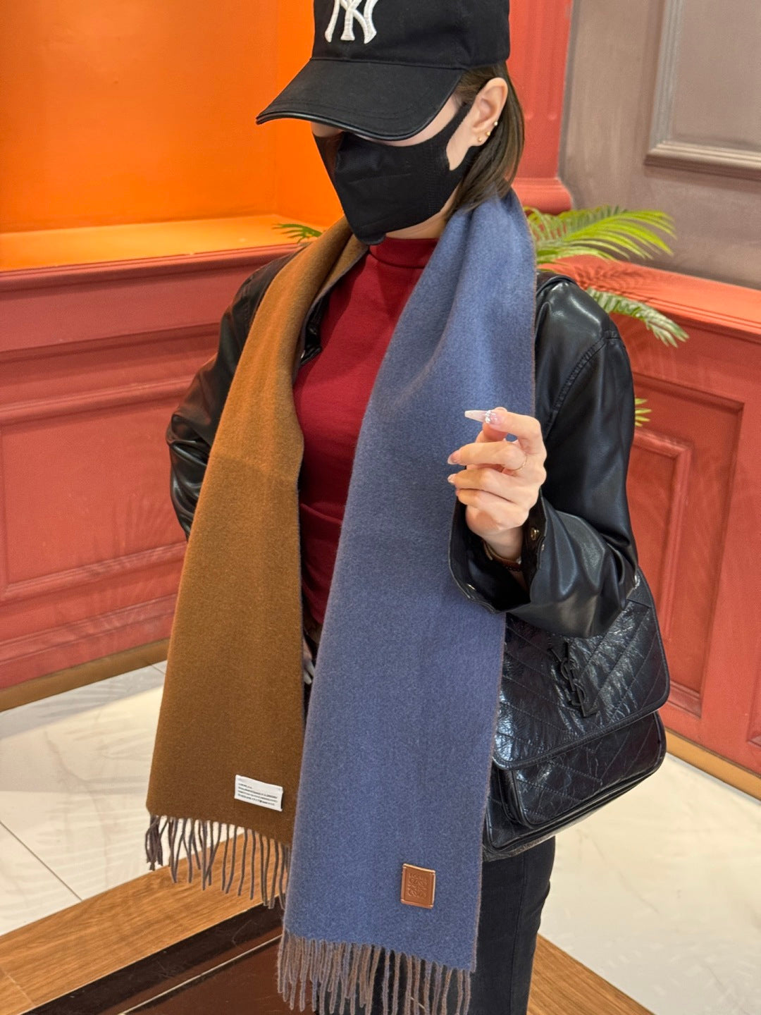 contrast color edgy Scarf for unisex couple - alternate angle view 2