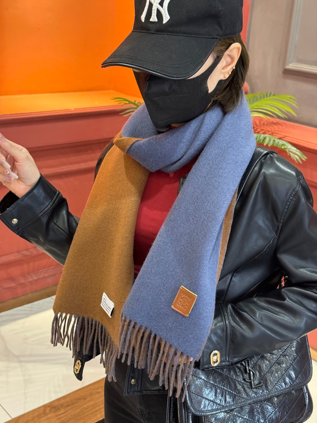 contrast color edgy Scarf for unisex couple - alternate angle view 3