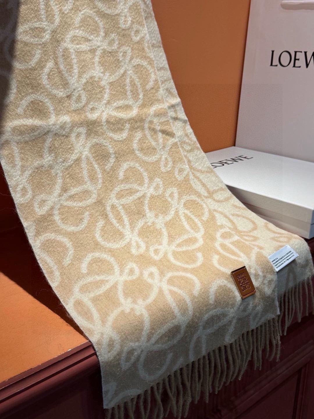 camel wool floral Scarf for women - alternate angle view 8