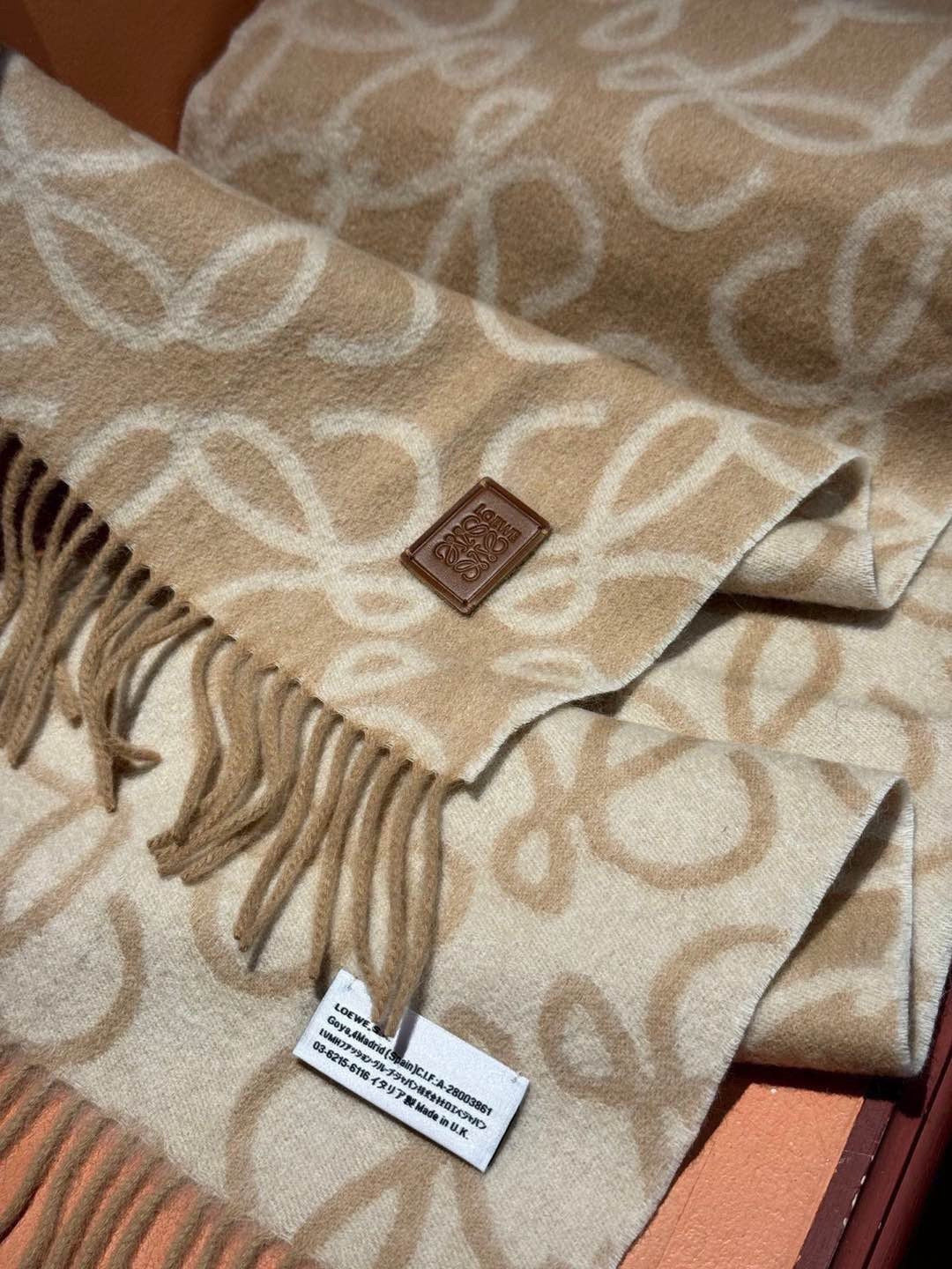 camel wool floral Scarf for women - alternate angle view 6