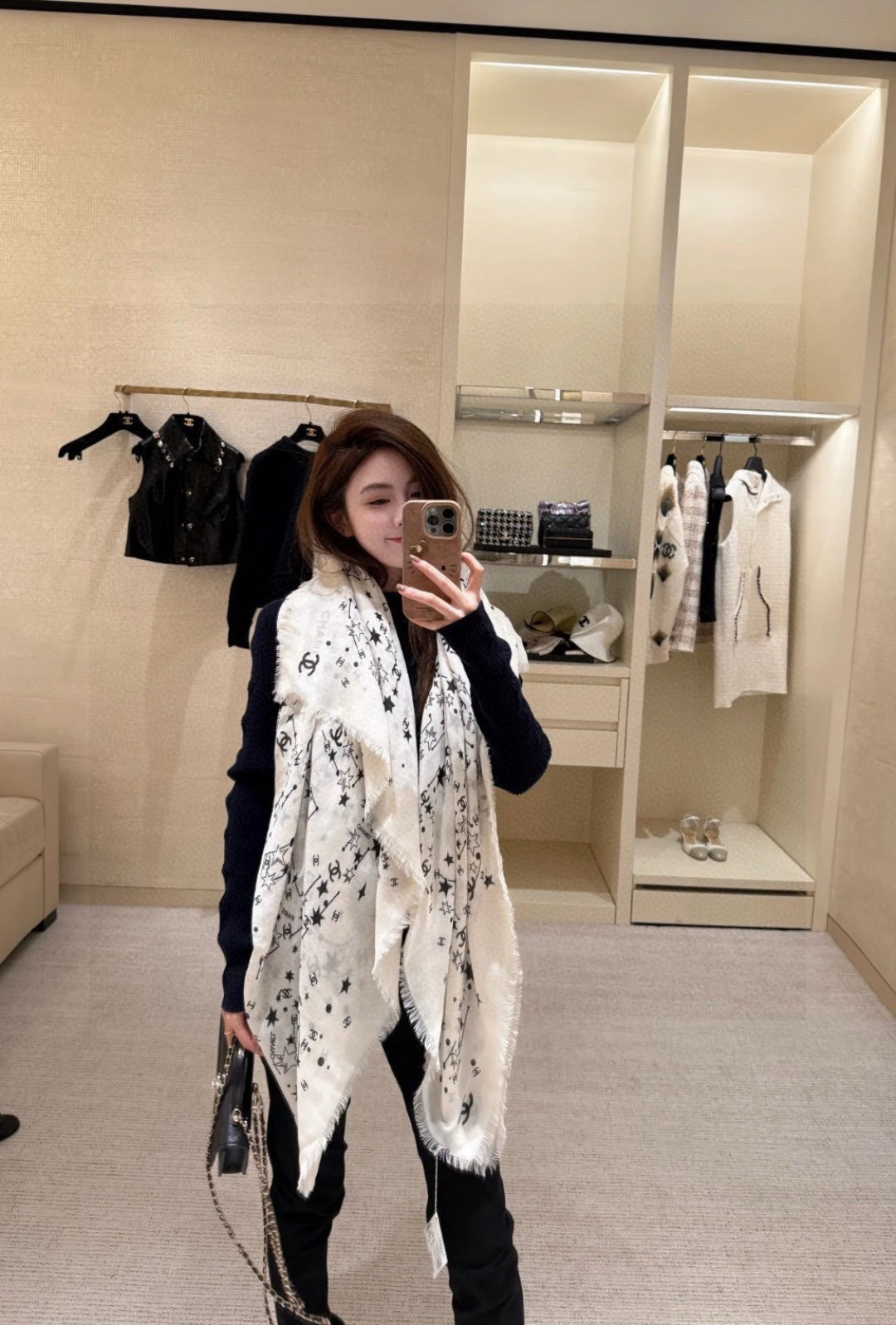 black velvet double c Shawl for women - product detail view
