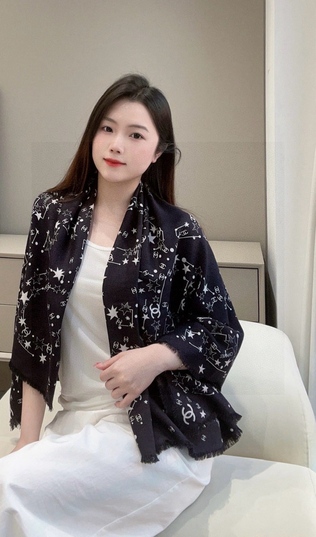 black velvet double c Shawl for women - alternate angle view 2
