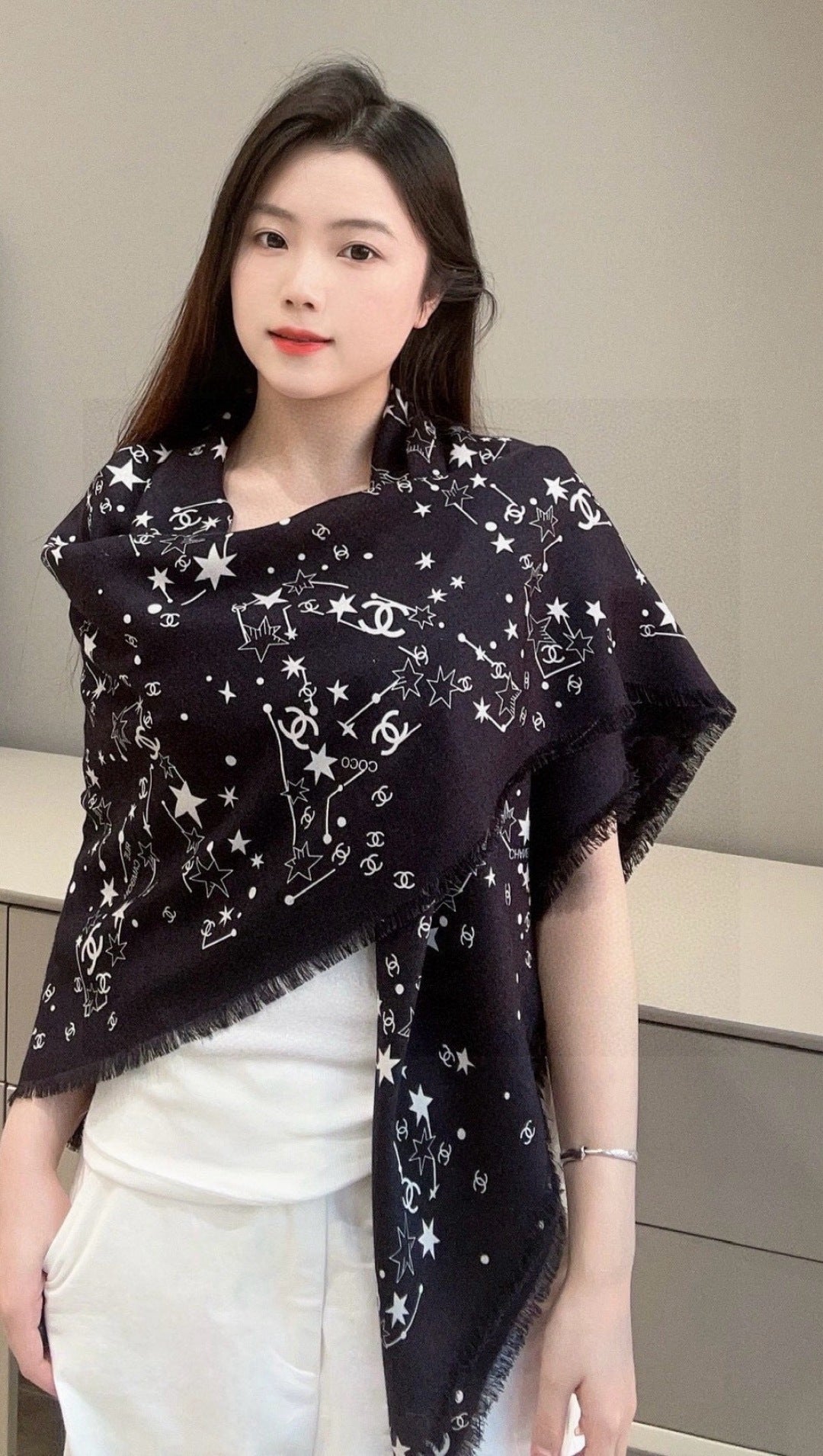 black velvet double c Shawl for women - product detail view