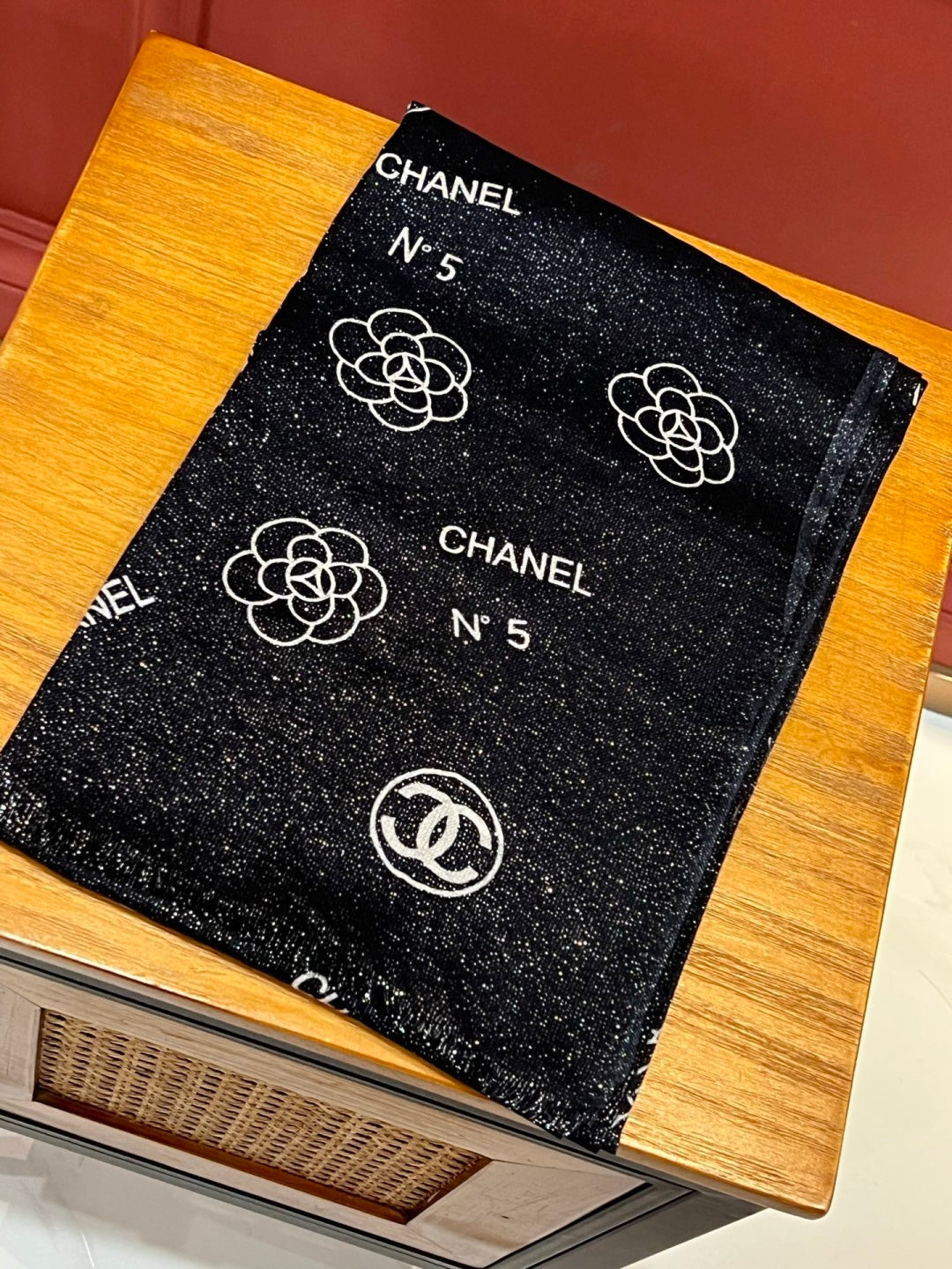 silver velvet floral Scarf for women - alternate angle view 2