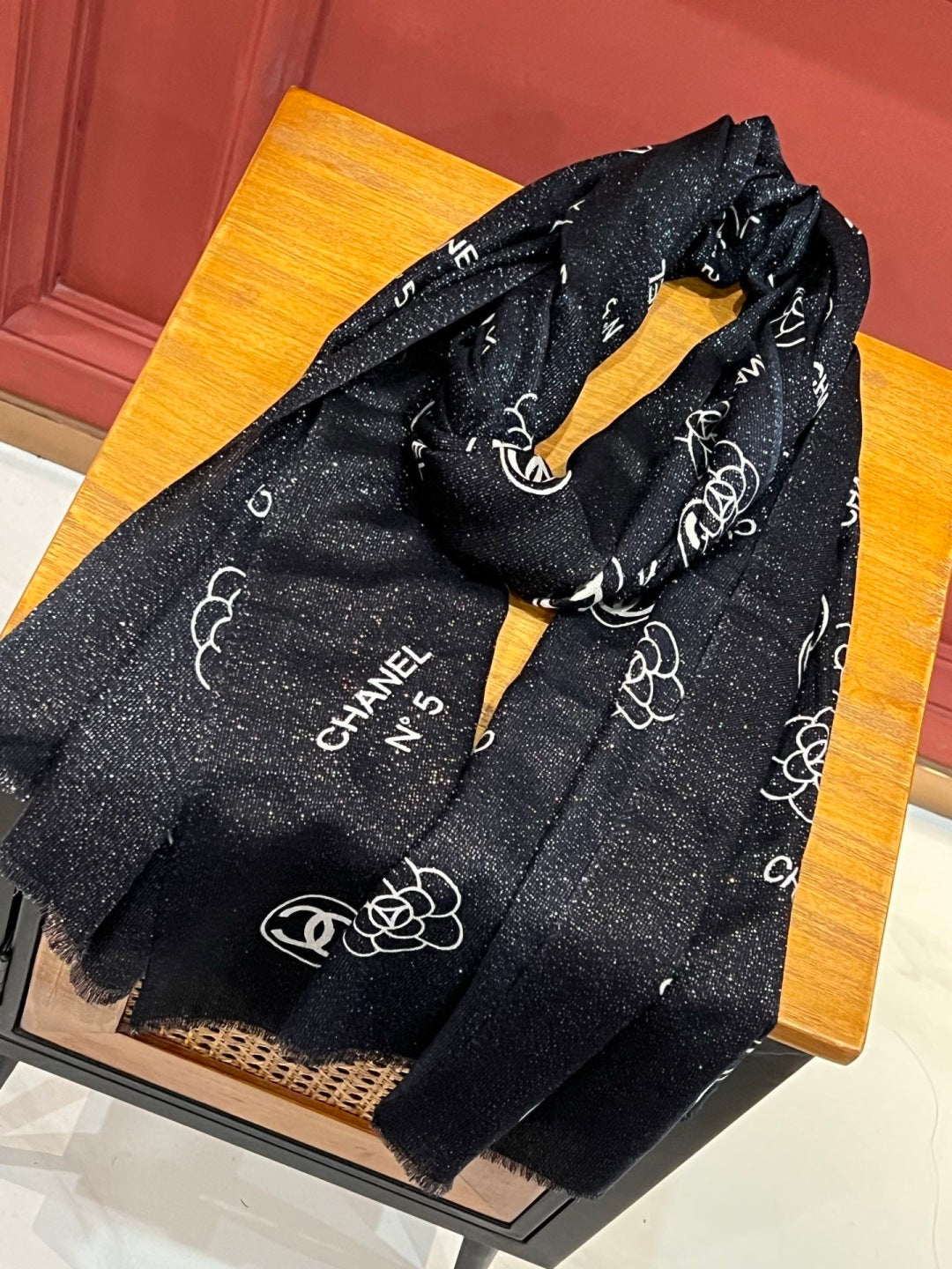 silver velvet floral Scarf for women - alternate angle view 7